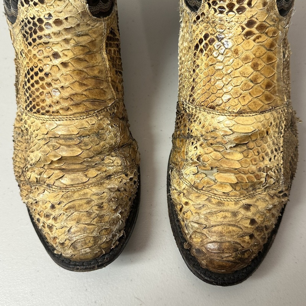 Vintage Tony Lama Tan Snake Skin & Black Leather Size 4 Western Cowboy Boot USA - Picture 9 of 9